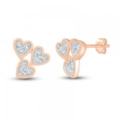 Diamond Triple Heart Earrings 1/10 ct tw Round-cut 10K Rose Gold