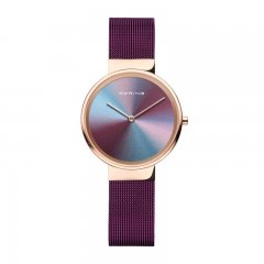 BERING Women's Anniversary Rose Gold Stainless Purple Mesh Strap Watch