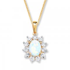 Lab-Created Opal Necklace 1/20 ct tw Diamonds 10K Yellow Gold