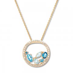 Blue & White Topaz Necklace 10K Yellow Gold