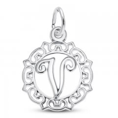 Letter V Charm Sterling Silver