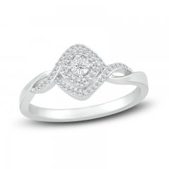 Diamond Halo Promise Ring 1/8 ct tw Round-cut Sterling Silver