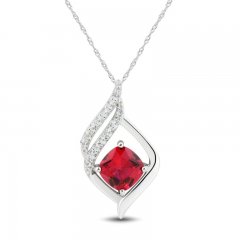 Lab-Created Ruby & White Lab-Created Sapphire Necklace Sterling Silver 18"