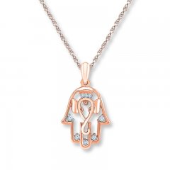 Diamond Hamsa Necklace 1/15 ct tw Round-cut 10K Rose Gold