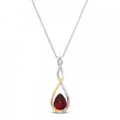 Garnet Necklace 1/20 ct tw Diamonds Sterling Silver/10K Gold