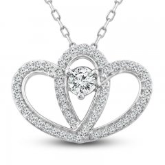 Two as One Diamond Heart Necklace 1/2 ct tw Round-Cut Sterling Silver 18"