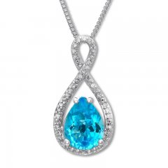 Blue Topaz Necklace 1/10 ct tw Diamonds Sterling Silver