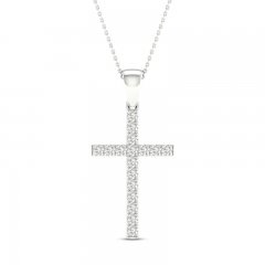 Diamond Cross Necklace 1/4 ct tw Round-Cut 10K White Gold 18"