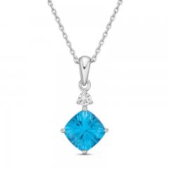 Luminous Cut Blue & White Topaz Necklace Sterling Silver 18"