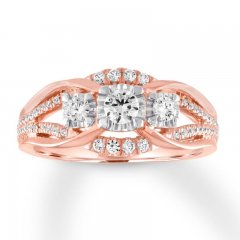 Three-Stone Diamond Ring 1/2 ct tw Round-cut 14K Rose Gold