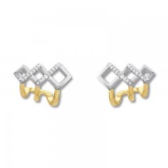 Diamond Huggie Earrings 1/15 ct tw Sterling Silver/10K Gold