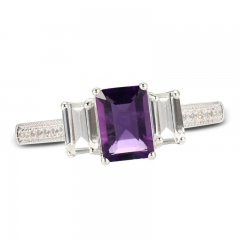 Amethyst & White Lab-Created Sapphire Three-Stone Ring Sterling Silver