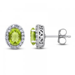 Peridot & White Lab-Created Stud Earrings Sterling Silver