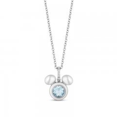 Disney Treasures Mickey Mouse Aquamarine & Diamond Necklace Sterling Silver 17"