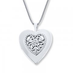 Heart Locket Necklace Diamond Accents Sterling Silver