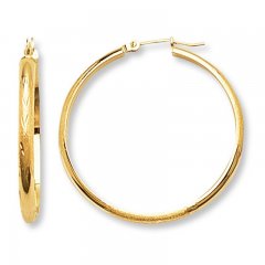 Etched Hoop Earrings 14K Yellow Gold 35mm