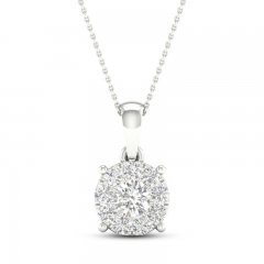 Diamond Halo Necklace 1/2 ct tw Round-Cut 10K White Gold 18"