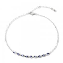 Blue Lab-Created Sapphire Anklet Sterling Silver 11" Adjustable