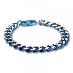 Men's Curb Chain Bracelet Stainless Steel/Blue Ion-Plating 8.5"