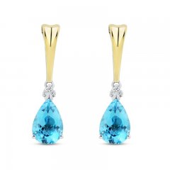 Swiss Blue Topaz & Diamond Earrings Sterling Silver/10K Yellow Gold