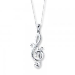 Treble Clef Heart Necklace Sterling Silver