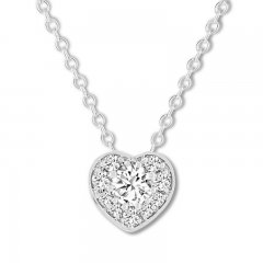 Leo Diamond Heart Necklace 1/2 ct tw Round-cut 14K White Gold