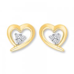 Heart Earrings 1/20 ct tw Diamonds 10K Yellow Gold