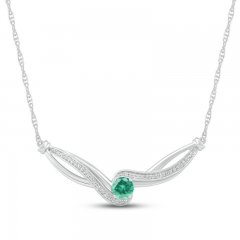 Lab-Created Emerald & White Lab-Created Sapphire Necklace Sterling Silver 18"