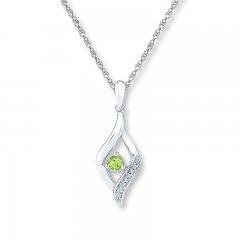 Peridot Necklace 1/20 ct tw Diamonds 10K White Gold