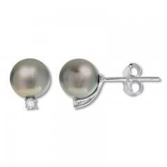 Cultured Tahitian Pearl & Diamond Earrings 10K White Gold