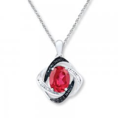 Lab-Created Ruby 1/5 ct tw Diamonds Sterling Silver Necklace