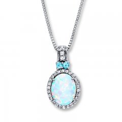 Lab-Created Opal & Sapphire Necklace With Topaz Sterling Silver