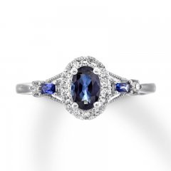 Natural Sapphire Ring 1/8 ct tw Diamonds 10K White Gold