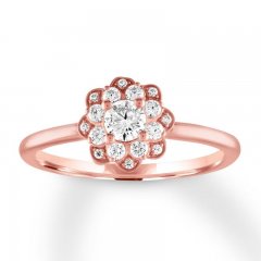 Diamond Floral Engagement Ring 1/2 ct tw Round 10K Rose Gold