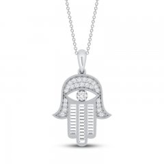 Diamond Hamsa Necklace 1/3 ct tw 10K White Gold 18"