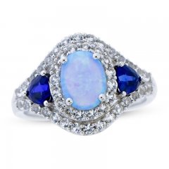 Blue Lab-Created Opal/ Blue & White Lab-Created Sapphire Ring Sterling Silver