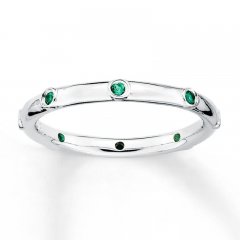 Stackable Ring Lab-Created Emeralds Sterling Silver