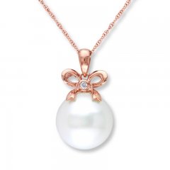 Cultured Pearl Necklace Diamond Accent 10K Rose Gold