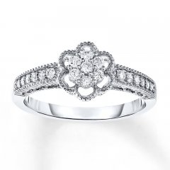 Diamond Flower Ring 1/4 ct tw Round-cut 10K White Gold