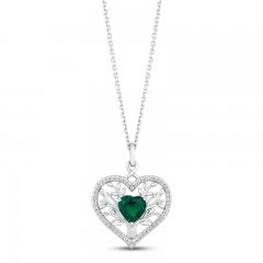 Hallmark Diamonds Tree of Life Lab-Created Emerald Necklace 1/6 ct tw Diamonds Sterling Silver 18"