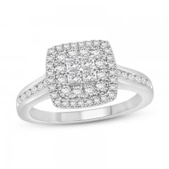 Diamond Engagement Ring 3/4 ct tw Princess/Round-cut 14K White Gold