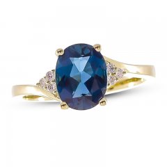 London Blue Topaz & 1/15 ct tw Diamond Ring 10K Yellow Gold