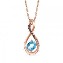 Le Vian Diamond & Blue Topaz Necklace 1/6 ct tw 14K Strawberry Gold 18"