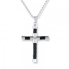 Men's Cross Necklace Stainless Steel Black Cable