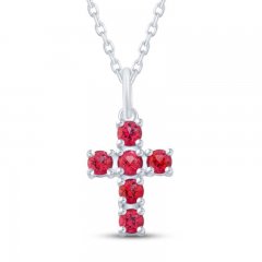 Lab-Created Ruby Cross Necklace Sterling Silver 18"