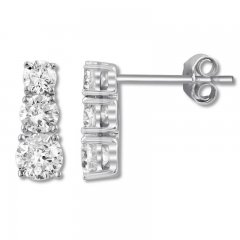 Three-Stone Diamond Earrings 1 ct tw Round-cut 14K White Gold