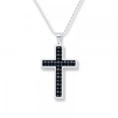 Men's Cross Necklace Leather Accent Stainless Steel