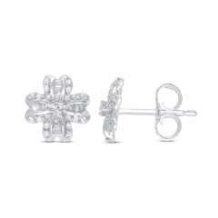 Diamond Clover Earrings 1/5 ct tw Round/Baguette Sterling Silver