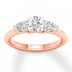 Three-Stone Diamond Ring 7/8 ct tw Round/Pear 14K Rose Gold