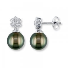 Cultured Pearl Earrings 1/20 ct tw Diamonds Sterling Silver